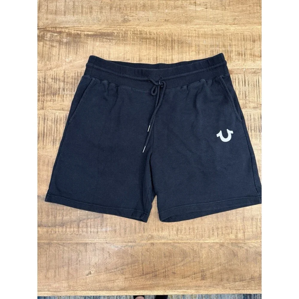 True Religion Men's Relaxed Fit Sweat Shorts Size Large‎ Black Shorts